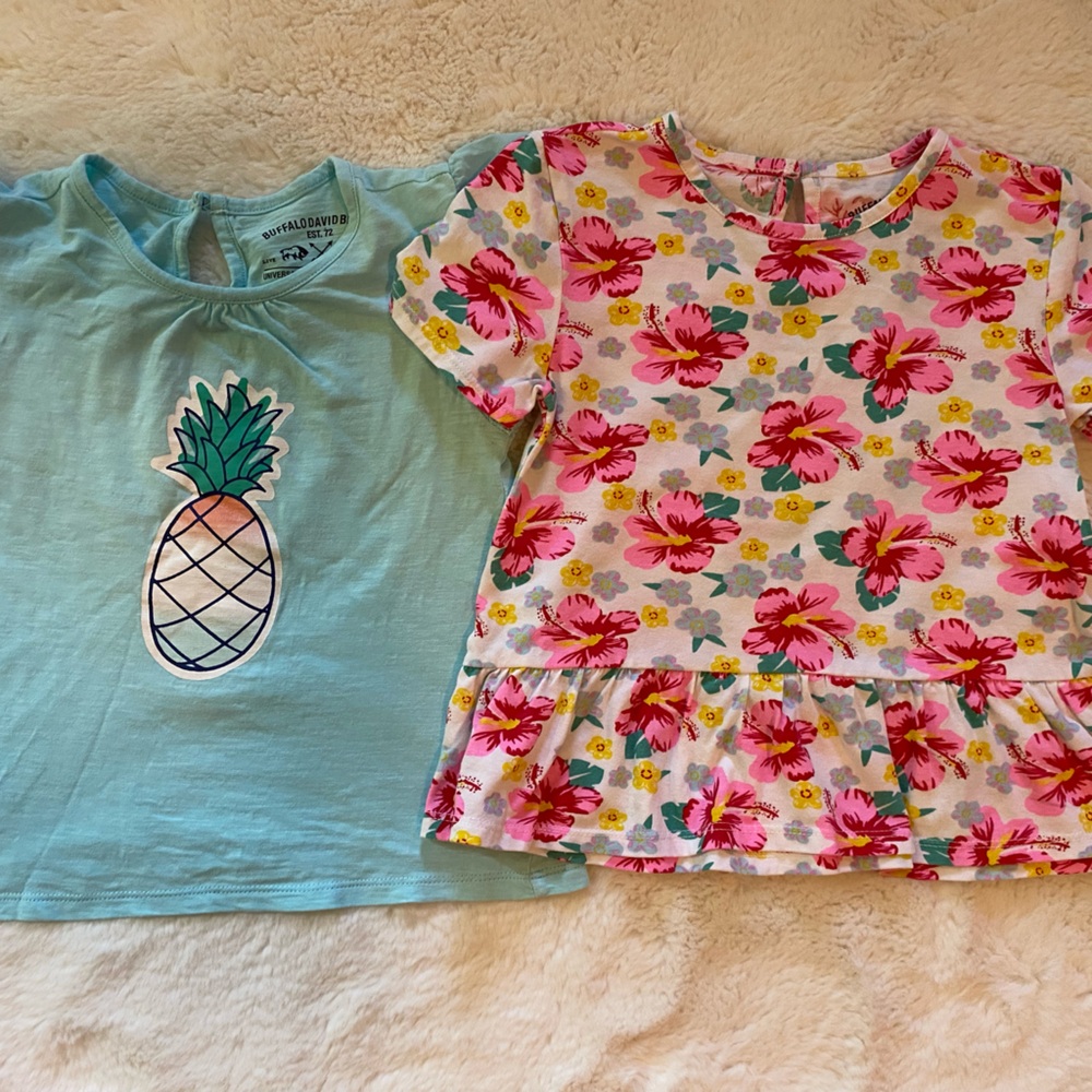 Buffalo David Bitton Kids Tees - Pineapple Blue and Floral Pink